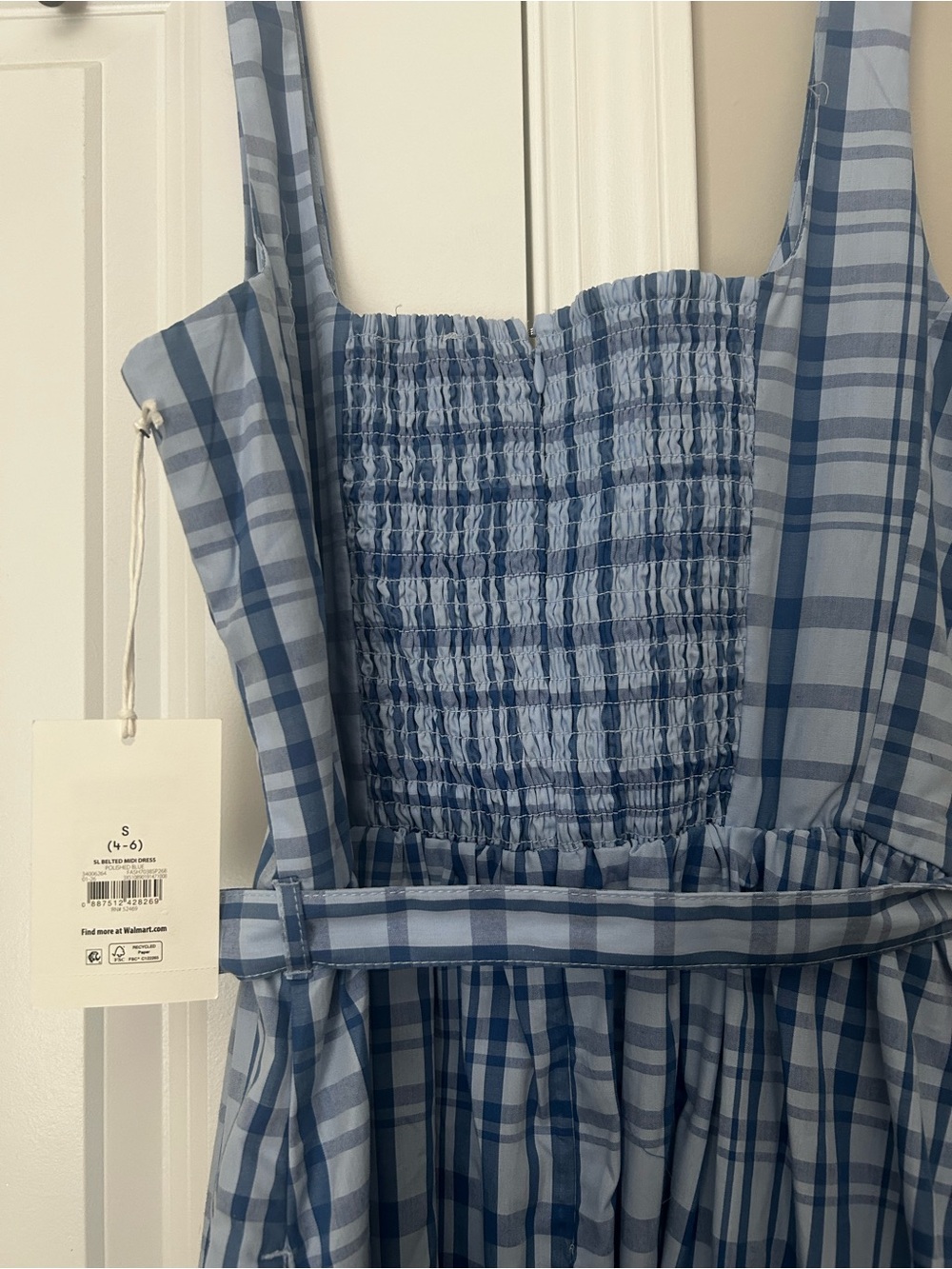 Blue Plaid Maxi Dress with Square Neck - Picture 6 of 6